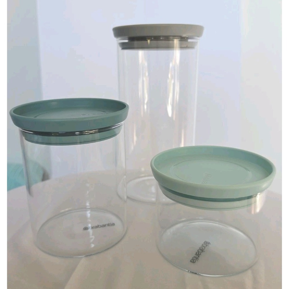 Brabantia 3Pc Stackable Glass Food Jars Mixed Colors 8" 5"  3"